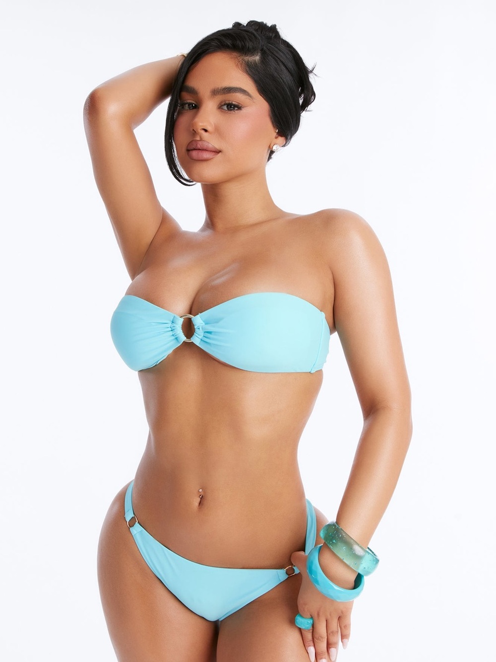 Fashion Nova Strapless Ring-Detail Bikini Set - Aqua Blue